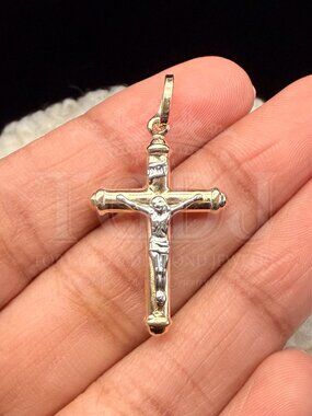 14K Two Tone Gold Hollow Crucufix